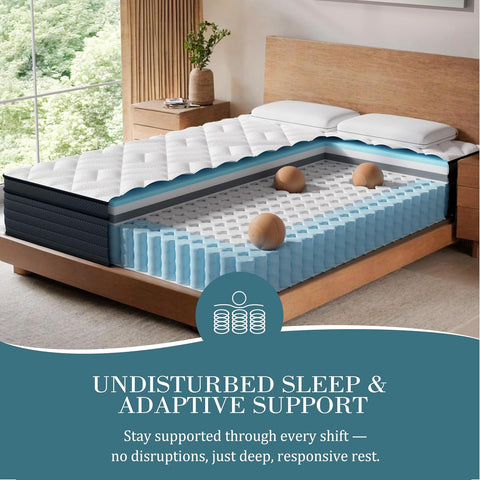 Sleepmax Firm Twin Mattress 10 Inch, Cooling Hybrid Mattress Pain Relieving