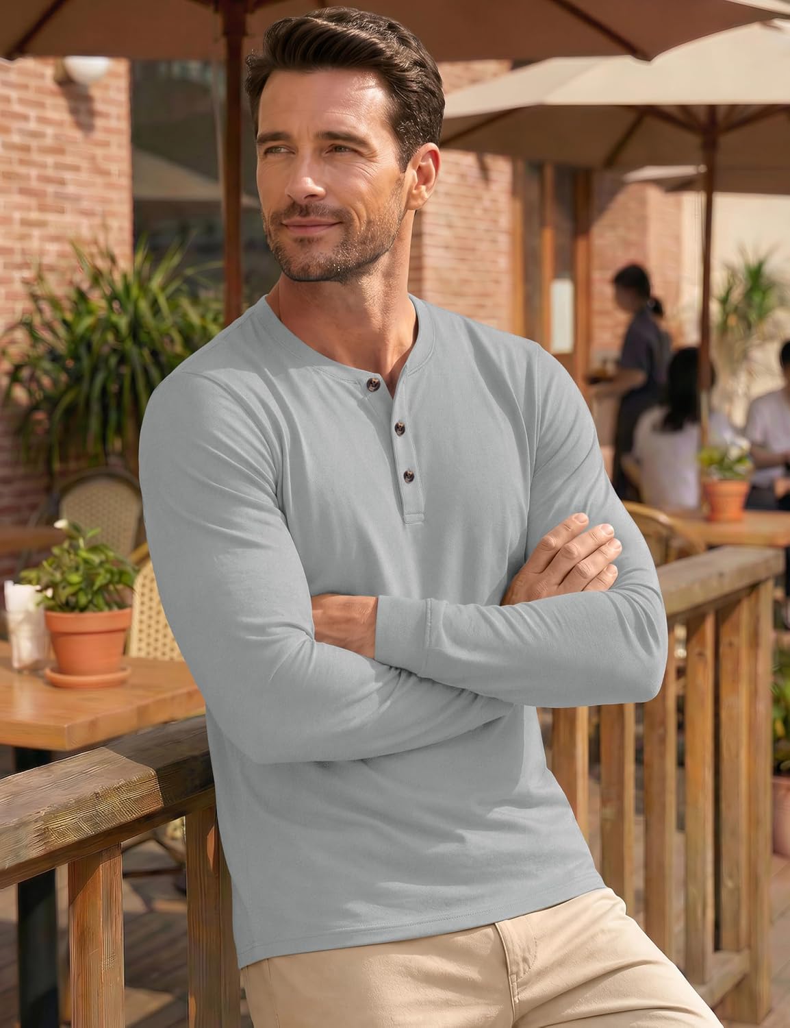 MAGNIVIT Men's Cotton Henley Shirt Long Sleeve Solid Color Casual Tee