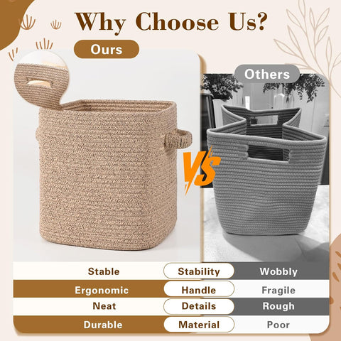 11 Inch Storage Cubes, 3 Pack Cube Storage Bins for Organizing, Cotton Rope Woven Baskets for Shelves, Bathroom, Kids Room, Closets, Baby Nursery