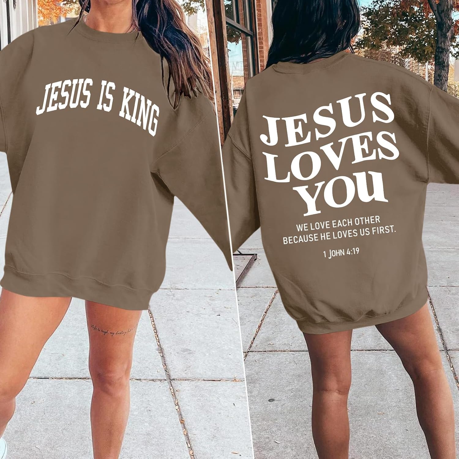 Sulayesh Fleece Christian Sweatshirts Women Jesus Loves You Jesus Is King Hoodie Religious Faith God Shirts Oversized Tops