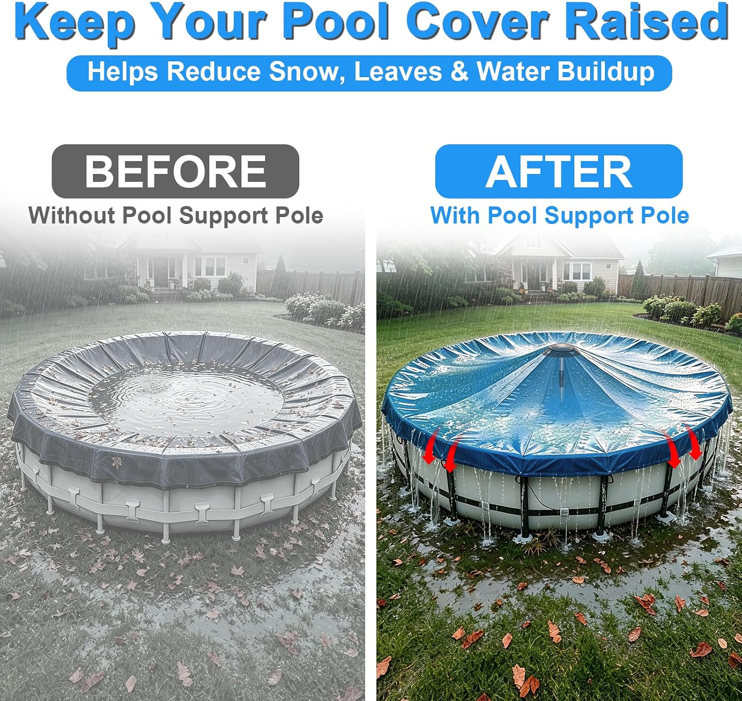 Metal Pool Cover Support Pole: Never Inflate - No Air Leaks All Winter