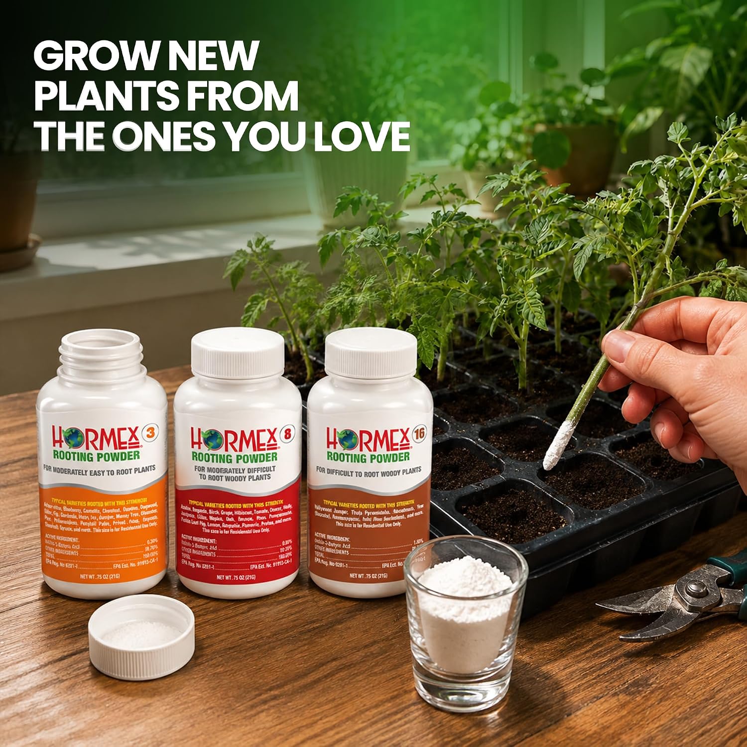Hormex Rooting Hormone Powder #3, #8, #16 - Soft to Hardwood Plant Cuttings