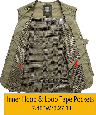 Flygo Men's Casual Lightweight Outdoor Fishing Work Safari Travel Photo Cargo Vest Jacket Multi Pockets