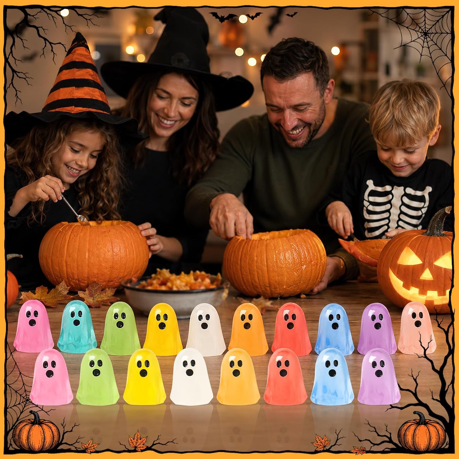BuQiuRen 100Pcs Halloween Mini Ghosts Figures, Luminous Small Plastic Resin Ghost Figurines to Hide Glow in The Dark Tiny Statue for Halloween Party, Fairy Garden, Aquarium, Dollhouse Decor Crafts