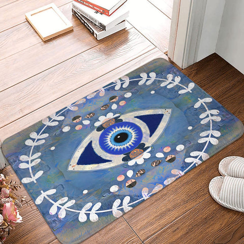 Greek Mati Matiasma Evil Eye Funny Welcome Doormat for Entrance Way Indoor Floor Mats for House Decor Kitchen Matting with Anti Slip Rubber Back Welcome Mat