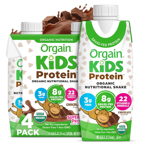 Orgain Organic Kids Dairy 8g Protein Shake, Chocolate, 8.25 oz, 4pk