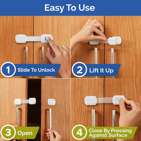 Child Safety Strap Locks (6 Pack) Baby Locks for Cabinets and Drawers, Toilet, Fridge & More. 3M Adhesive Pads. Easy Installation, No Drilling Required, White
