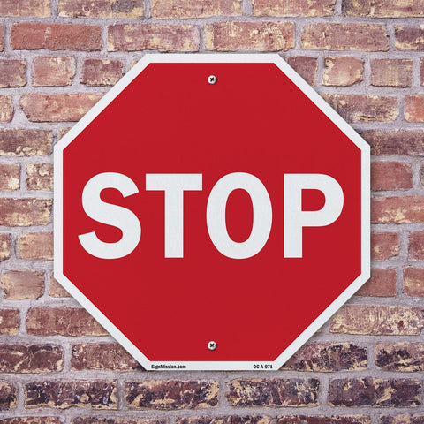 Stop (2 Pack) 10 inch X 10 inch Octagon Plastic Sign Weather Resistant, UV Protected for Workplace, Private Property, and Construction Site, Made in the USA