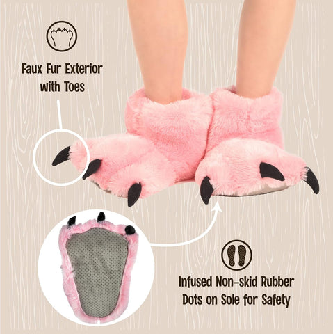 Lazy One Animal Paw Slippers for Kids and Adults, Cozy Furry Slippers