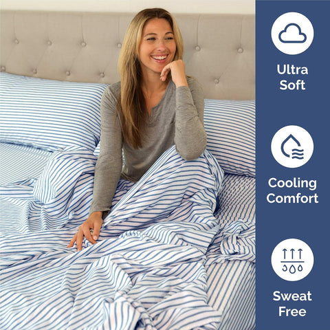 King Size 4 Piece Sheet Set - Breathable & Cooling Sheets - Blue Stripes