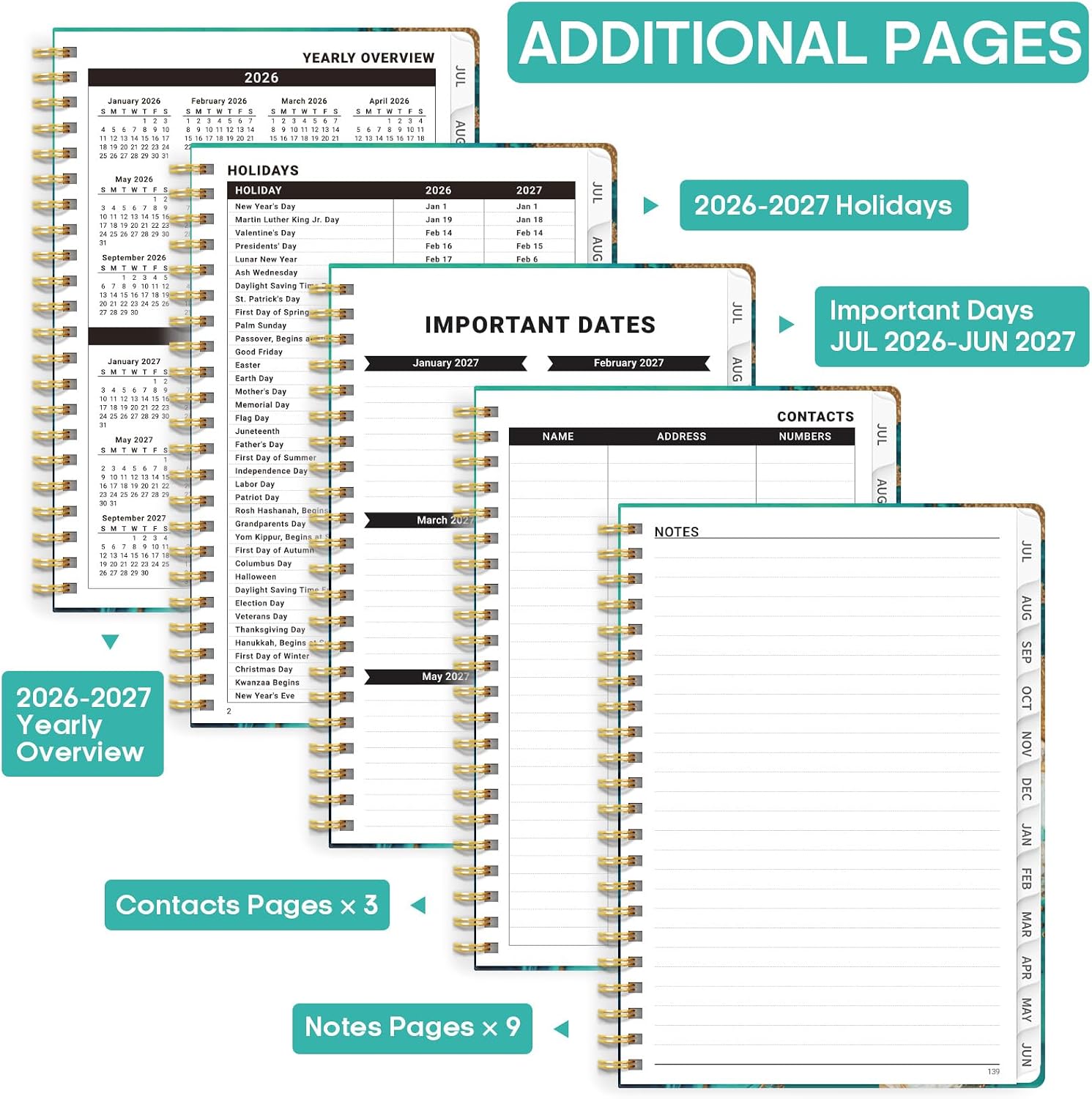 Planner 2026-2027, Weekly & Monthly Academic Calendar, Jul 2026 – Jun 2027