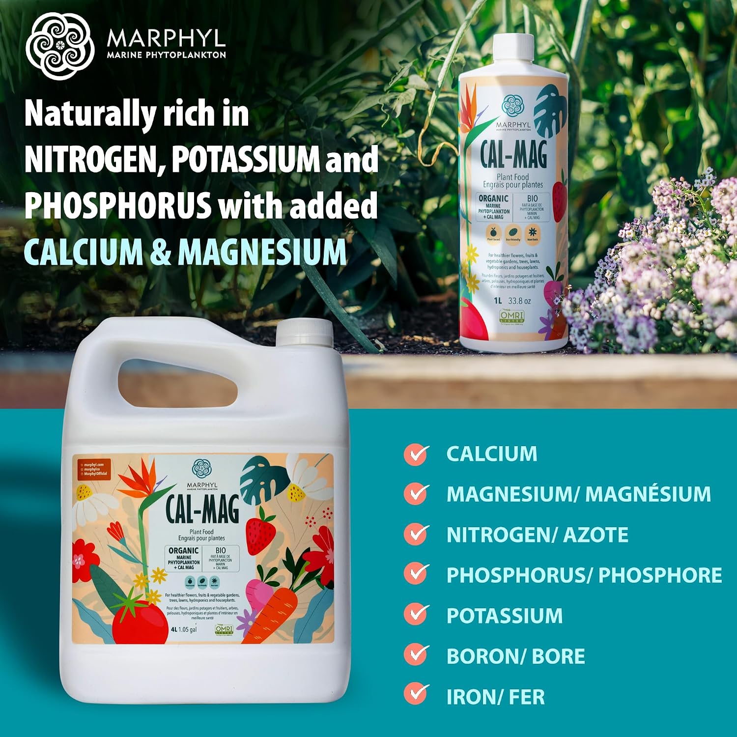 MARPHYL Organic Cal-Mag Liquid Fertilizer – Calcium & Magnesium Supplement to Correct Plant Deficiencies, Supports Strong Growth for Garden Flowers, Vegetables, Succulents & Hydroponics