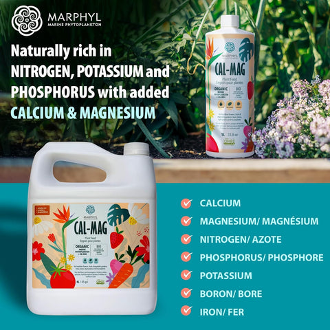 MARPHYL Organic Cal-Mag Liquid Fertilizer – Calcium & Magnesium Supplement to Correct Plant Deficiencies, Supports Strong Growth for Garden Flowers, Vegetables, Succulents & Hydroponics