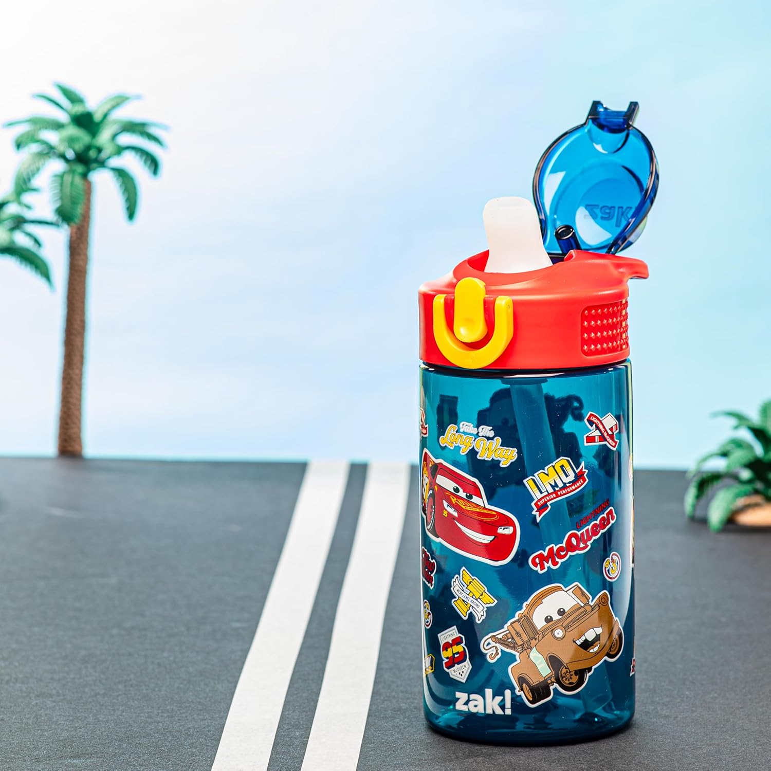 Zak Designs Disney Pixar Cars Sage 16oz Leak-Proof Straw Kids Water Bottle