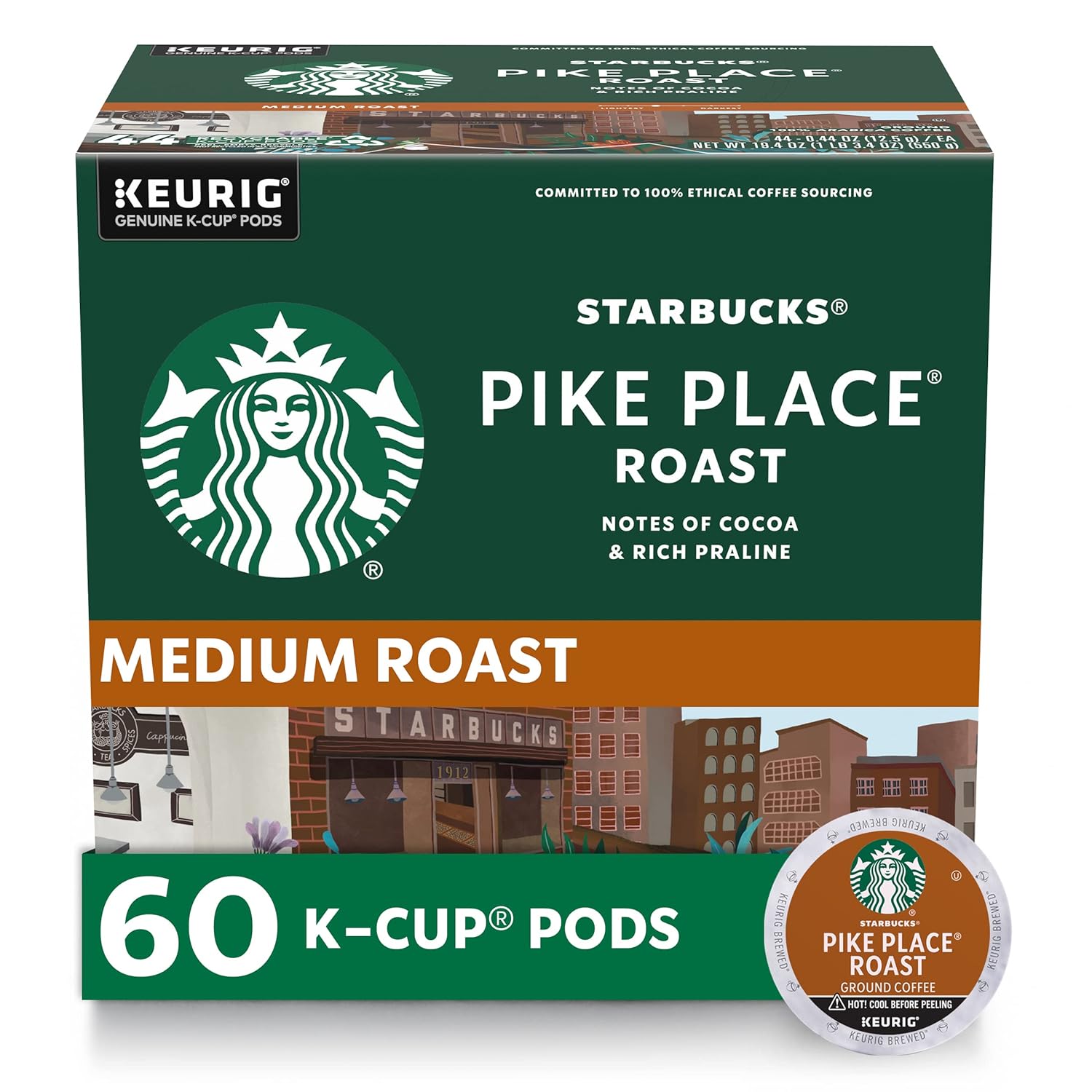 Starbucks K-Cup Coffee Pods, Medium Roast Hot or Iced Coffee, Pike Place Roast, 60 Keurig Pods ​