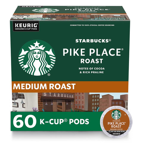 Starbucks K-Cup Coffee Pods, Medium Roast Hot or Iced Coffee, Pike Place Roast, 60 Keurig Pods ​