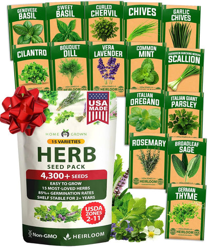 15 Culinary Herb Seeds - Heirloom & Non GMO - High Germination Rate - Seeds for Planting Indoor Hydroponic or Outdoor Herbs Garden | Gardening Gift Men Women Gardeners - Basil, Cilantro, Mint