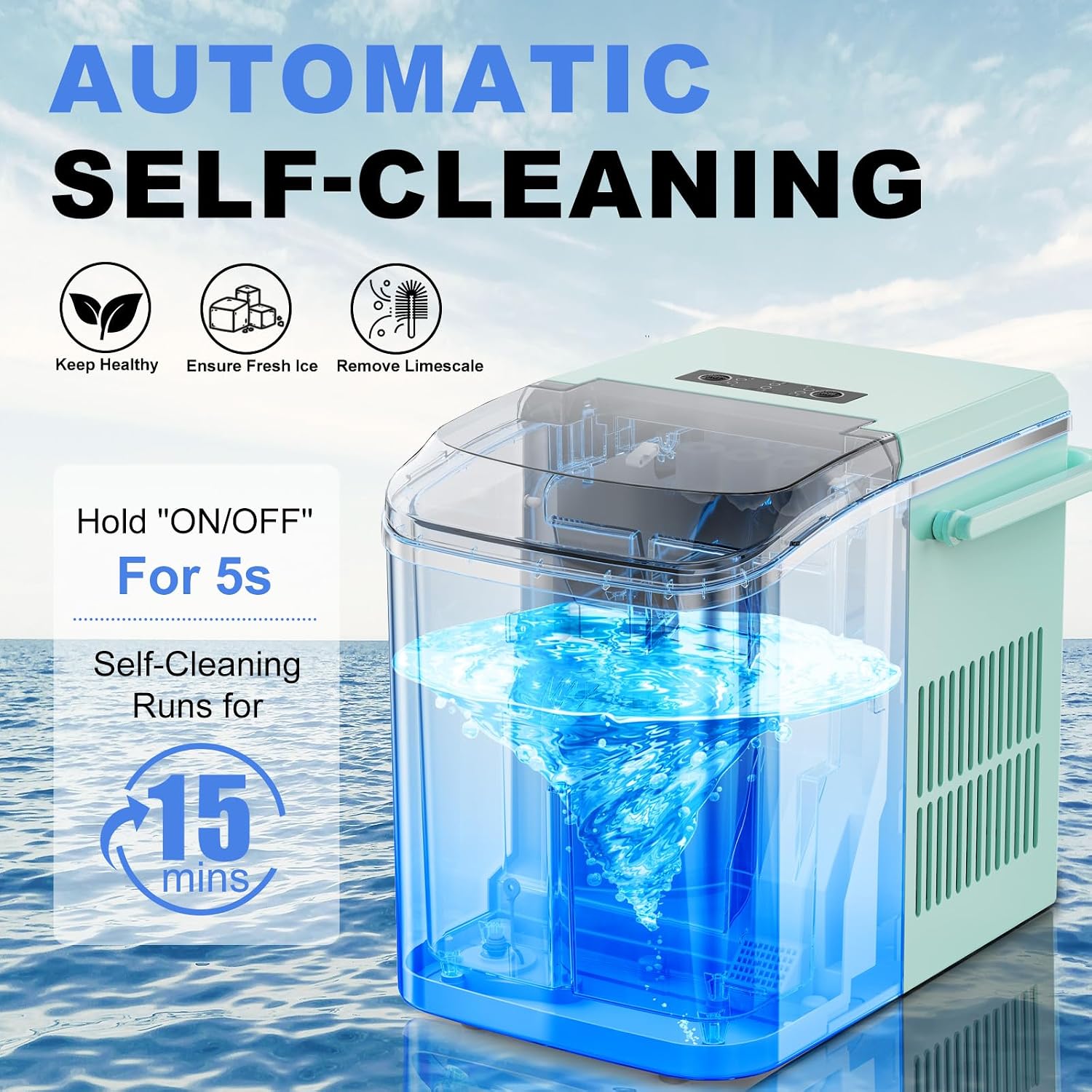NEWBULIG Countertop Ice Maker Machine with Handle, Portable Ice Maker