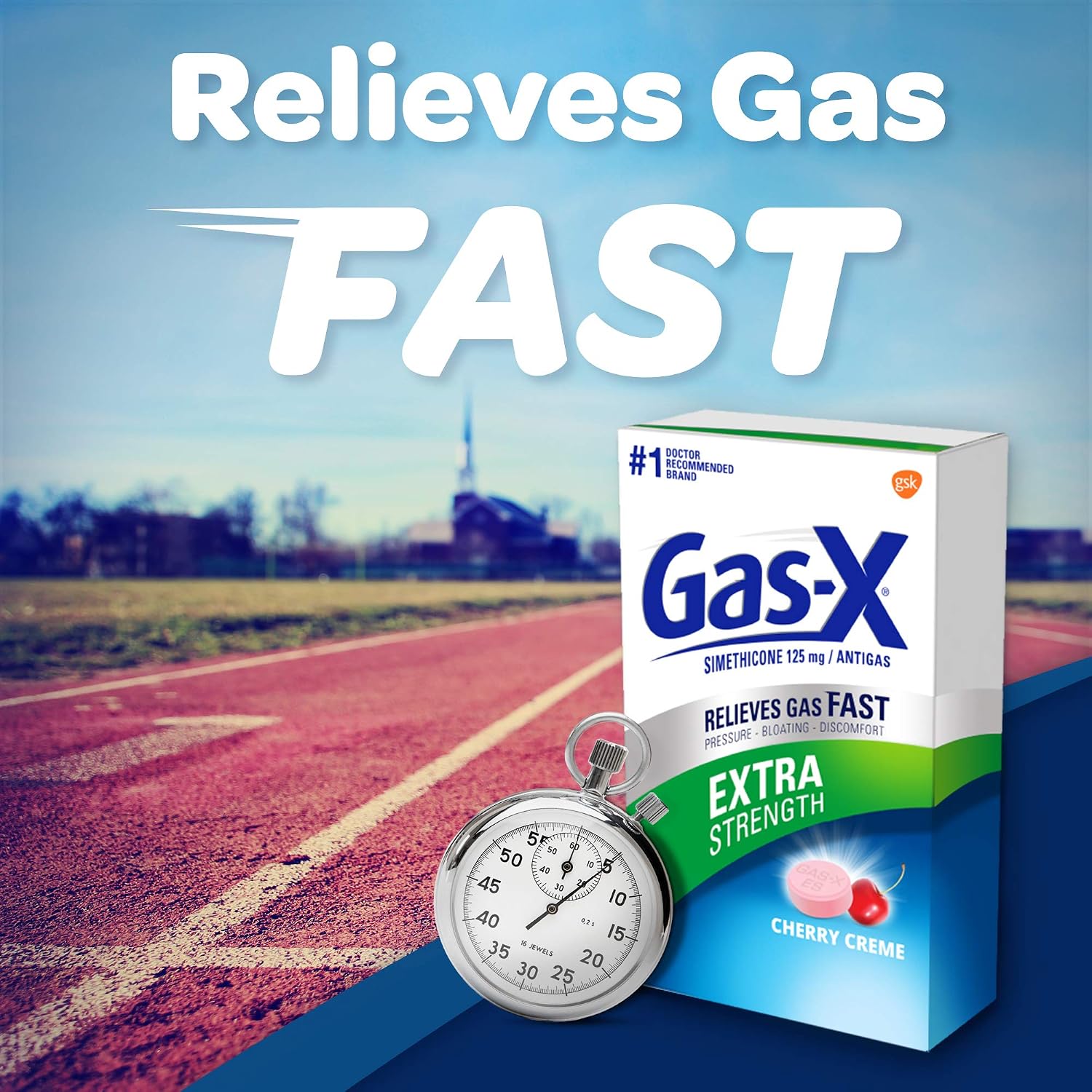 Gas-X Extra Strength Chewable Tablets, Gas Relief, Cherry, 72 Count