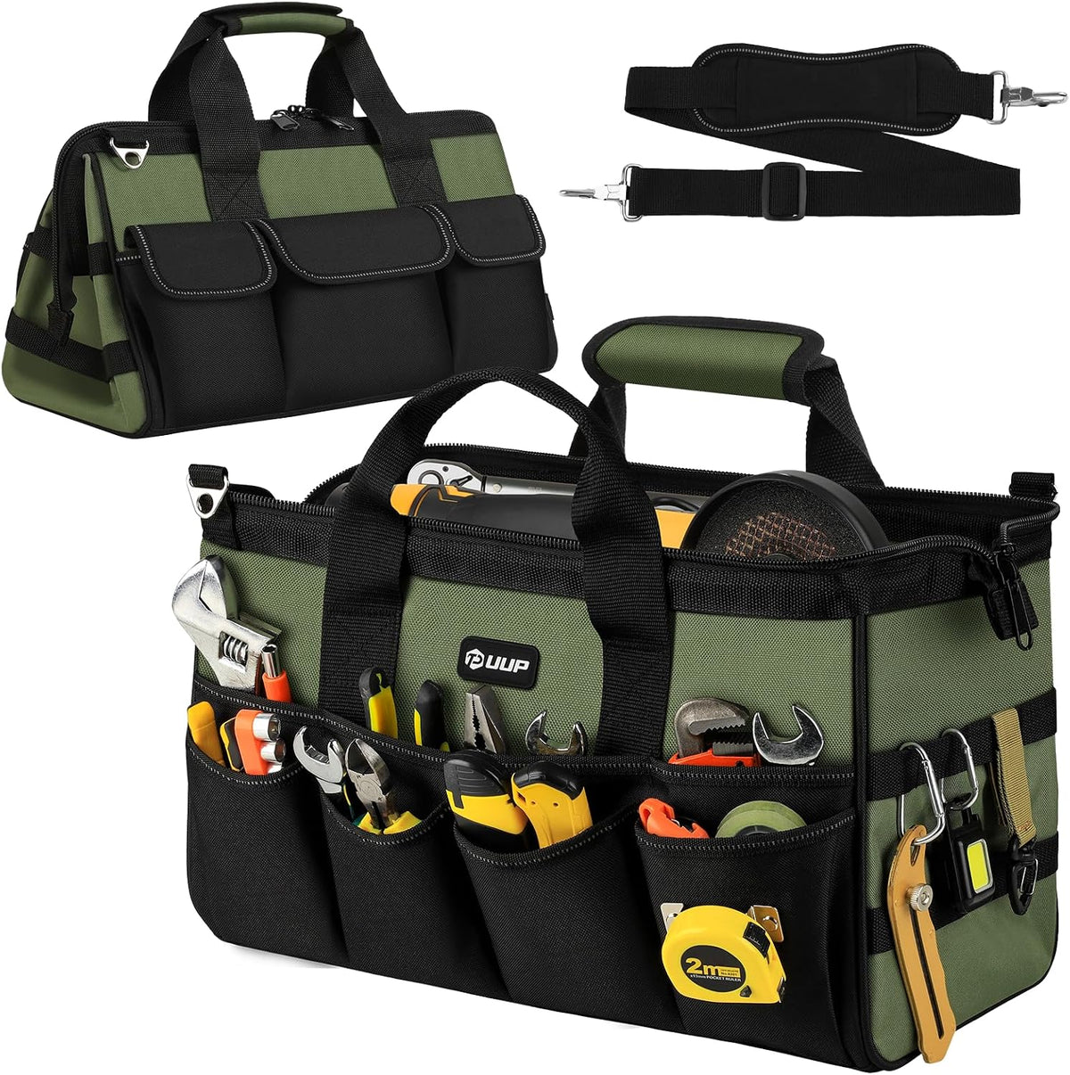 UUP 18" Large Tool Bag, Heavy Duty Spacious Carry Tool Box Organizer, Green