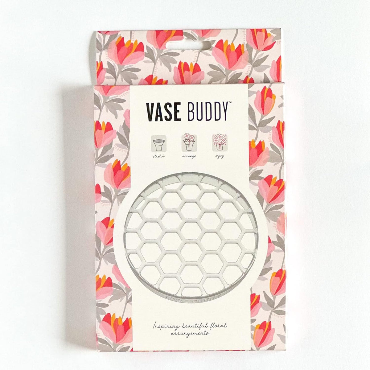 Vase Buddy, Reusable Silicone Flower Arranging Grid, Stretches Over The Rim of Vase, Self-Grips to Glass, for Easy Flower Arranging. Fits vase Openings from 5" - 8".