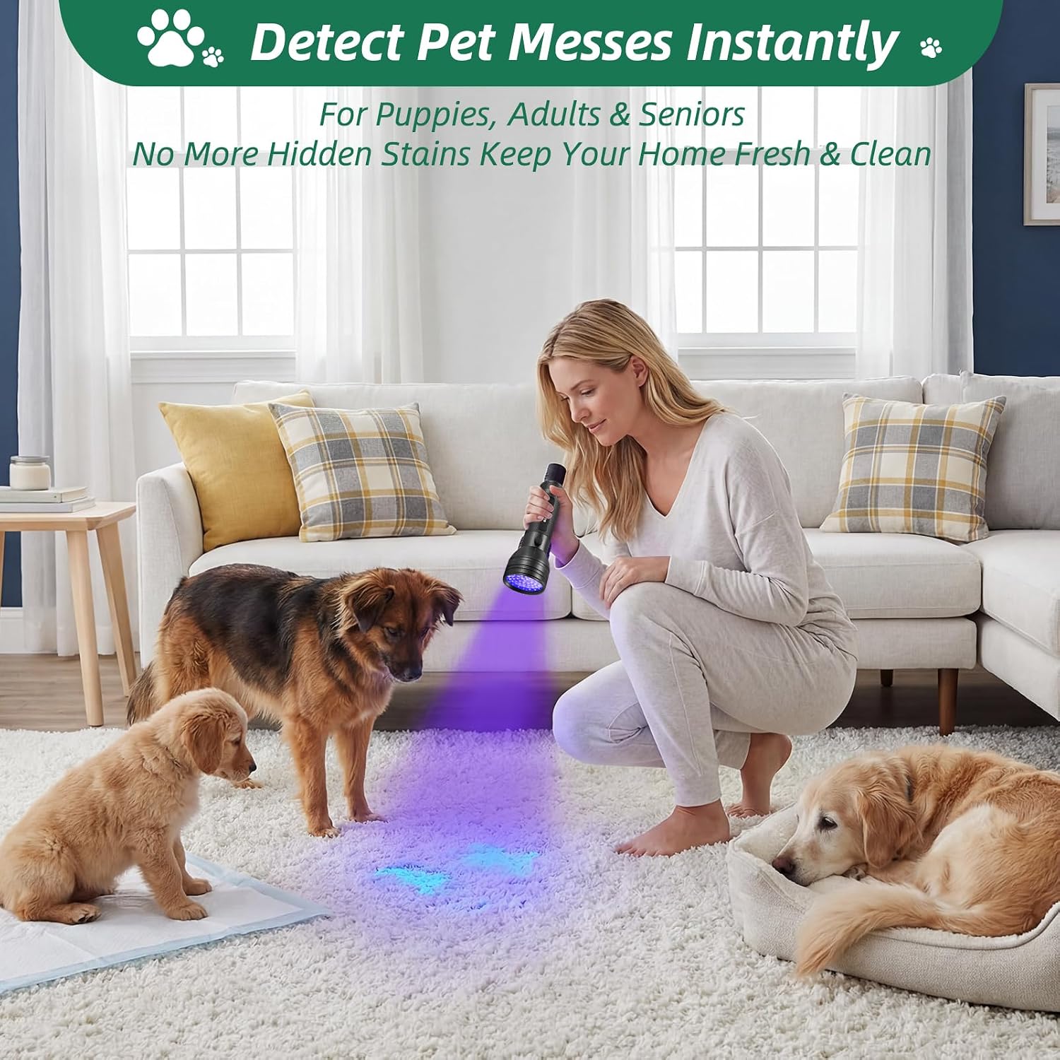 ESCO LITE Black Light for Pet Urine Detection UV Flashlight 395nm Pet Urine Detector Light for Cat Pee and Dog Stains Carpets Floors