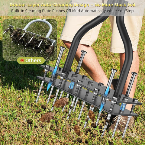 Lawn Aerator Tool, Dual-Layer 15-Spike Heavy-Duty Steel Aerator Lawn Tool