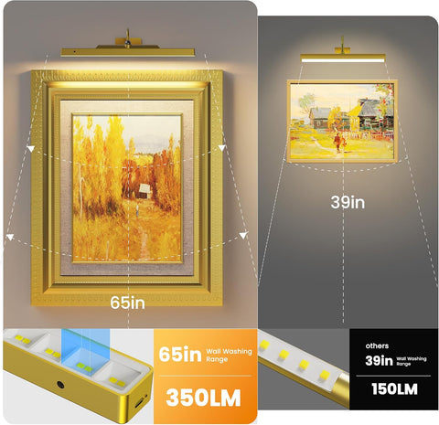 Picture Light Gold 2Pack, 5000mAh Battery Opertated Cordless Picture Lights for Wall, 16in CCT Dimmable with Touch Control for Wall Painting,Frame, Portrait, Dartboard
