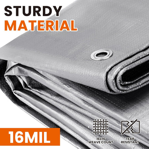10x12 FT Tarp Waterproof, 16 Mil Tarps Heavy Duty Waterproof Multipurpose Protective Cover UV Resistant Rip & Tear Resistant with Grommets Reversible for Home Boats Cars Camping
