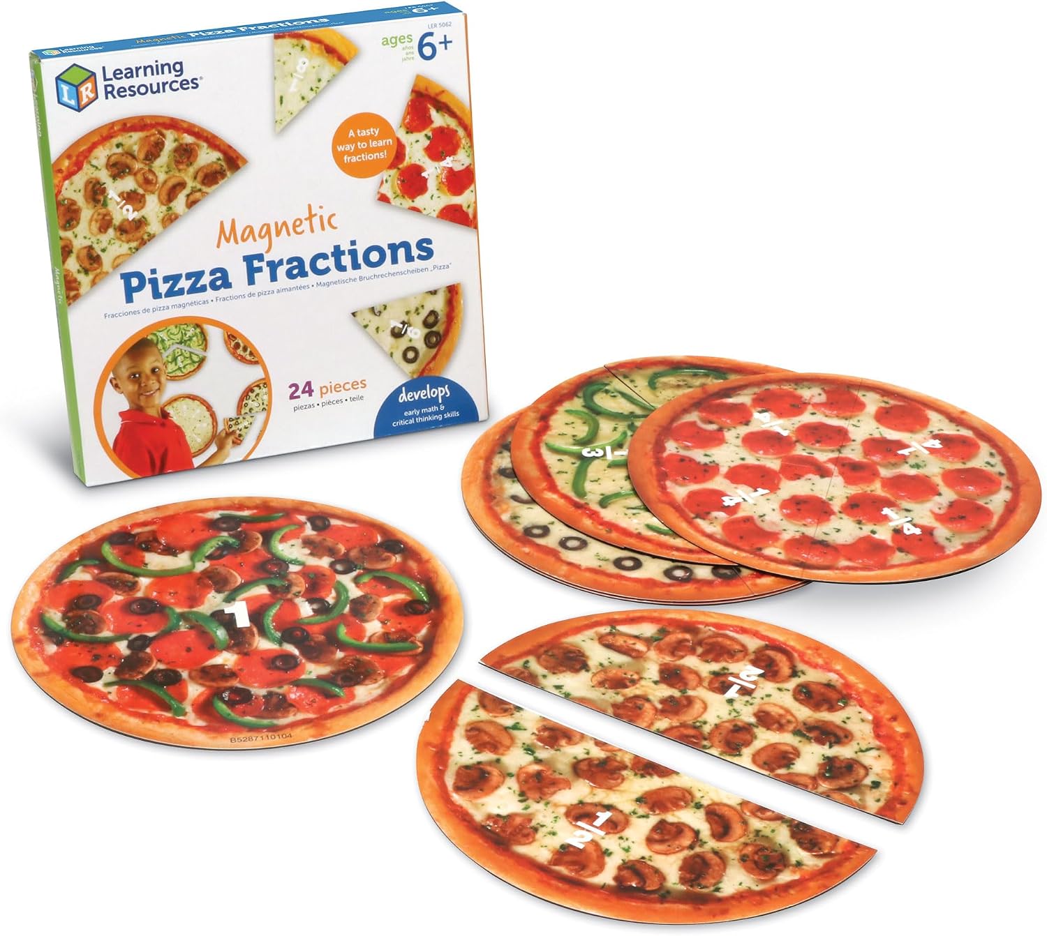 Learning Resources Magnetic Pizza Fractions - Montessori Math Manipulatives, Addition and Subtraction, Critical Thinking Skills, Classroom Must Haves, Homeschool Supplies, Gifts for Students