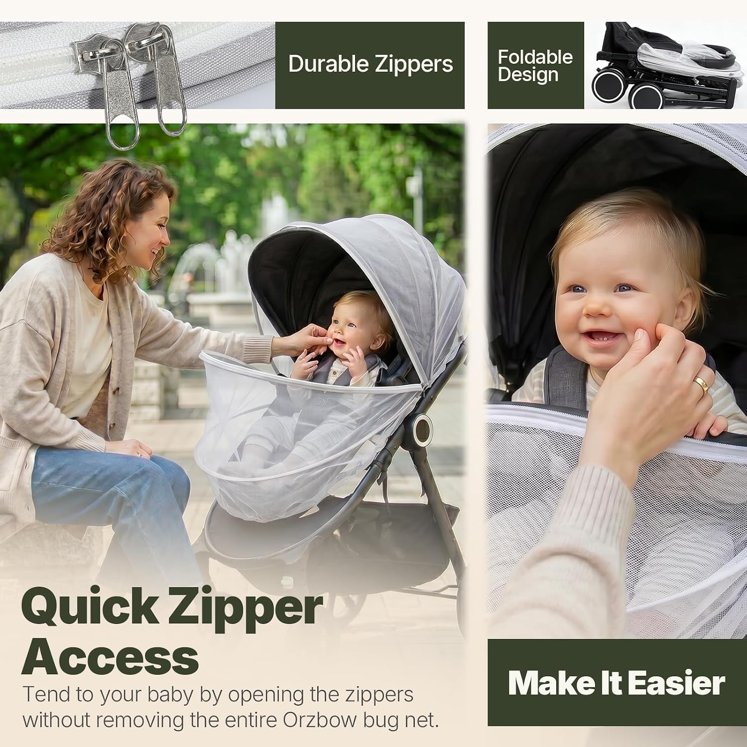 Orzbow Baby Mosquito Net for Stroller, Universal Fit, Breathable, White