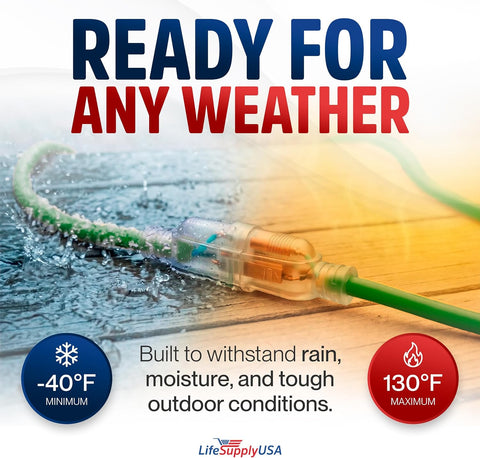 75ft Outdoor/Indoor Extension Cord 10/3 Gauge Ultra Heavy Duty 3 Prong SJTW, Waterproof, Flexible Cold-Resistant Long Power Cord,15A 125V 1875W, Green by LifeSupplyUSA