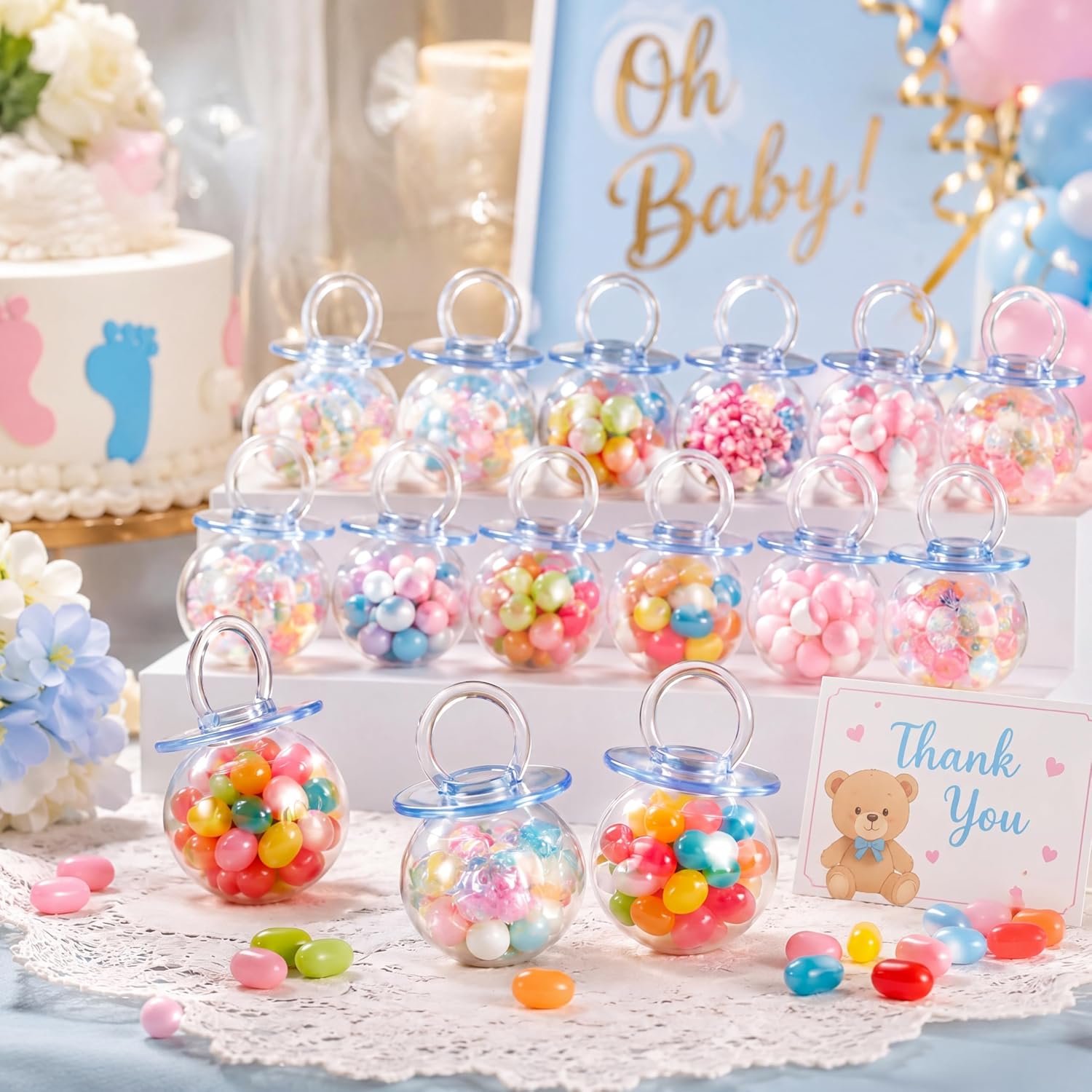Nuenen 24 Pcs Baby Shower Favors, Mini Pacifier Candy Bottles 3.15", Blue