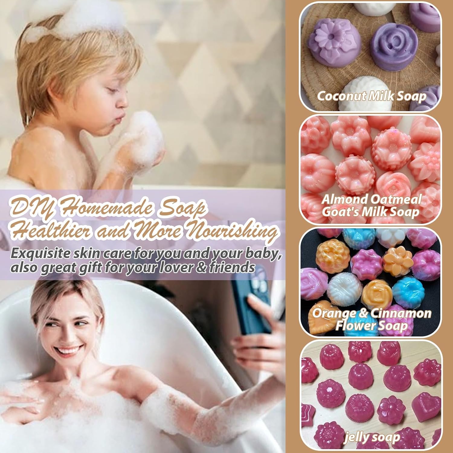 Soap Molds Silicone Flower Shapes 3 Packs for Chocolate Gelatina Lotion Bar Candy Ice Cube Jelly Bathbomb, Blossom Rose Baking Tray Molds Unique Heart Star Food Grade Non-stick Homemade DIY BPA free
