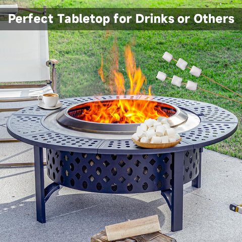 OutVue 42 Inch Smokeless Fire Pit with 2 Grills, Large Firepits for Outside