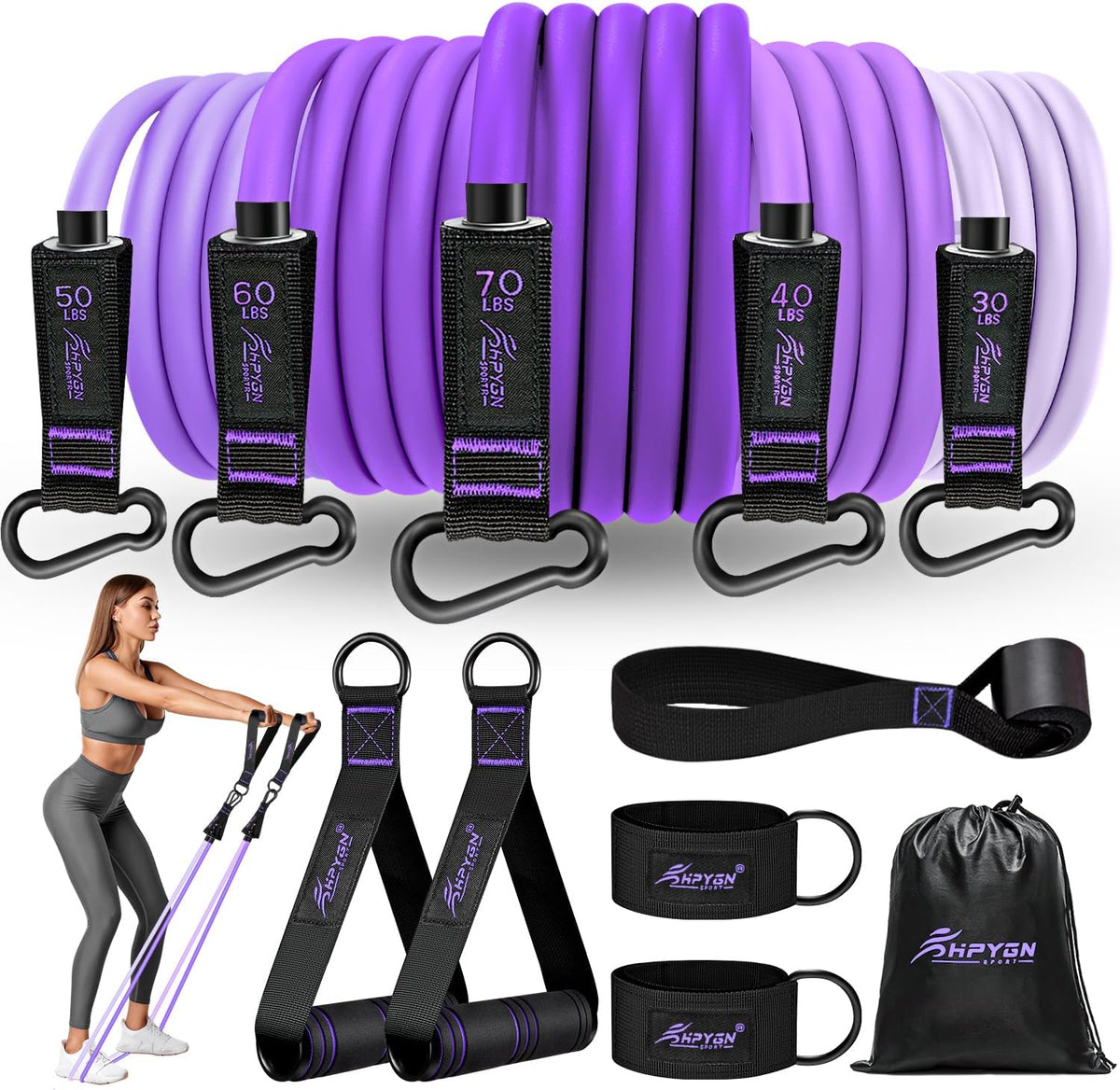 HPYGN Resistance Bands with Handles, 150 lb Exercise Bands for Home Workout