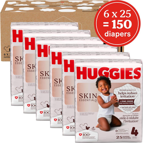 Huggies Skin Essentials Diapers Size 4, 150 Count (6 Packs of 25)