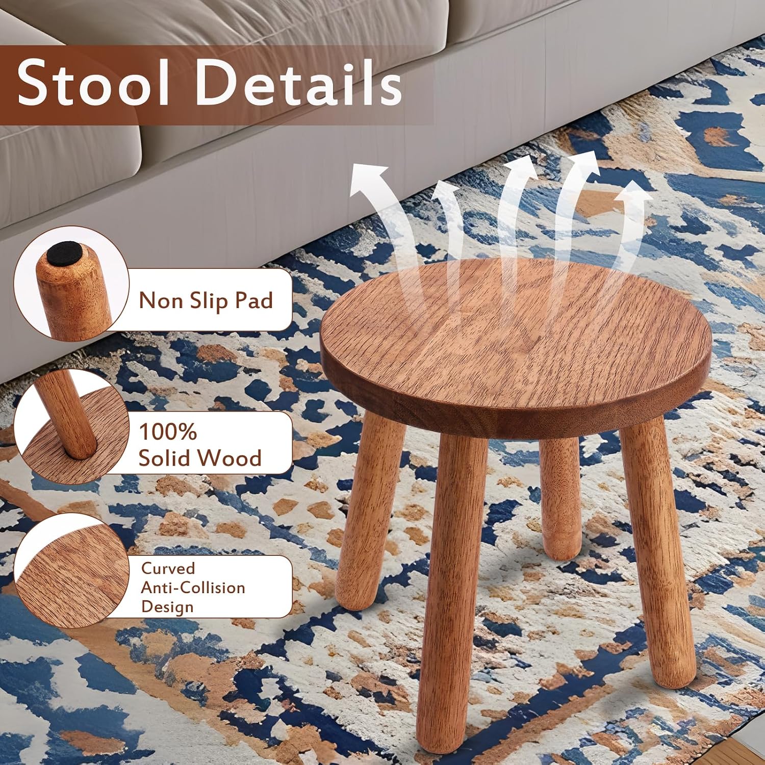 Solid Wooden Stool,Plant Stand,Step Stool,Light Walnut,11.8" H