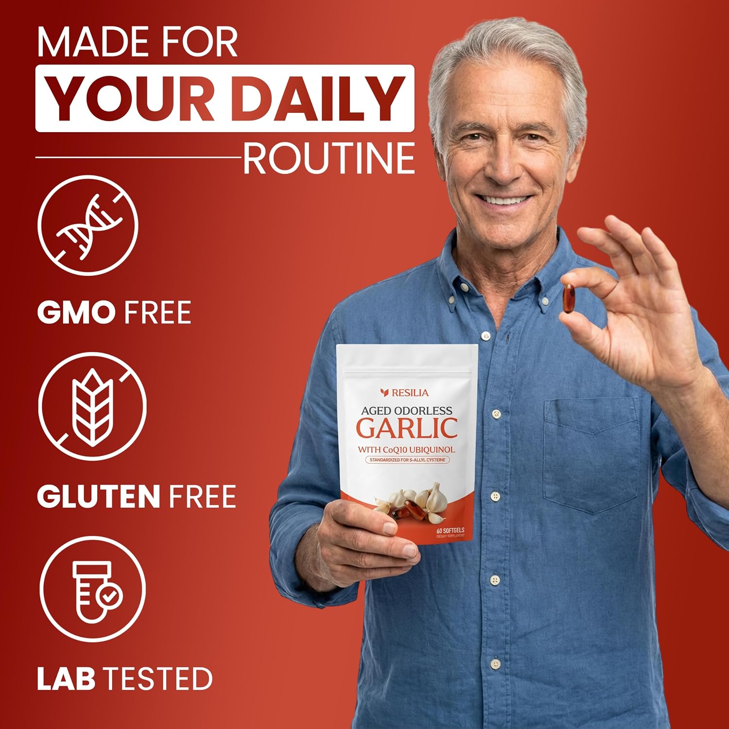Resilia Odorless Aged Garlic Extract Softgels (60 Count)