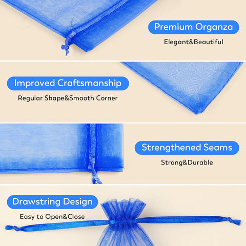 Crweety 50PCS Blue Organza Bags 5x7, Small Gift Bags for Jewelry Sachet Candy Treats, Mini Mesh Bag Drawstring Cute Pouches for Wedding Bridal & Baby Shower Birthday Party Halloween Favors Gifts