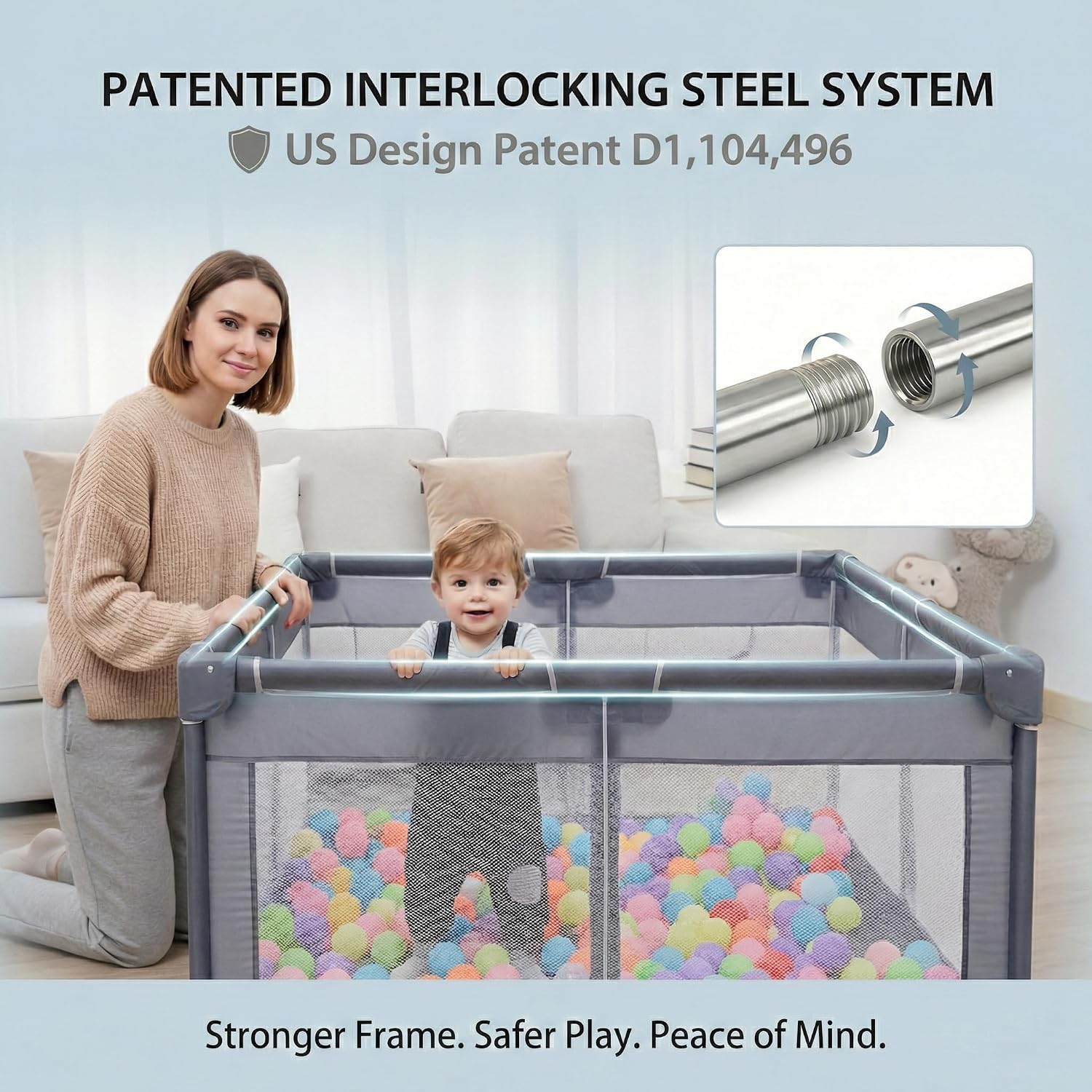 ORIAN Baby Playpen 50x50, Baby Play Yard for Babies & Toddlers, Grey