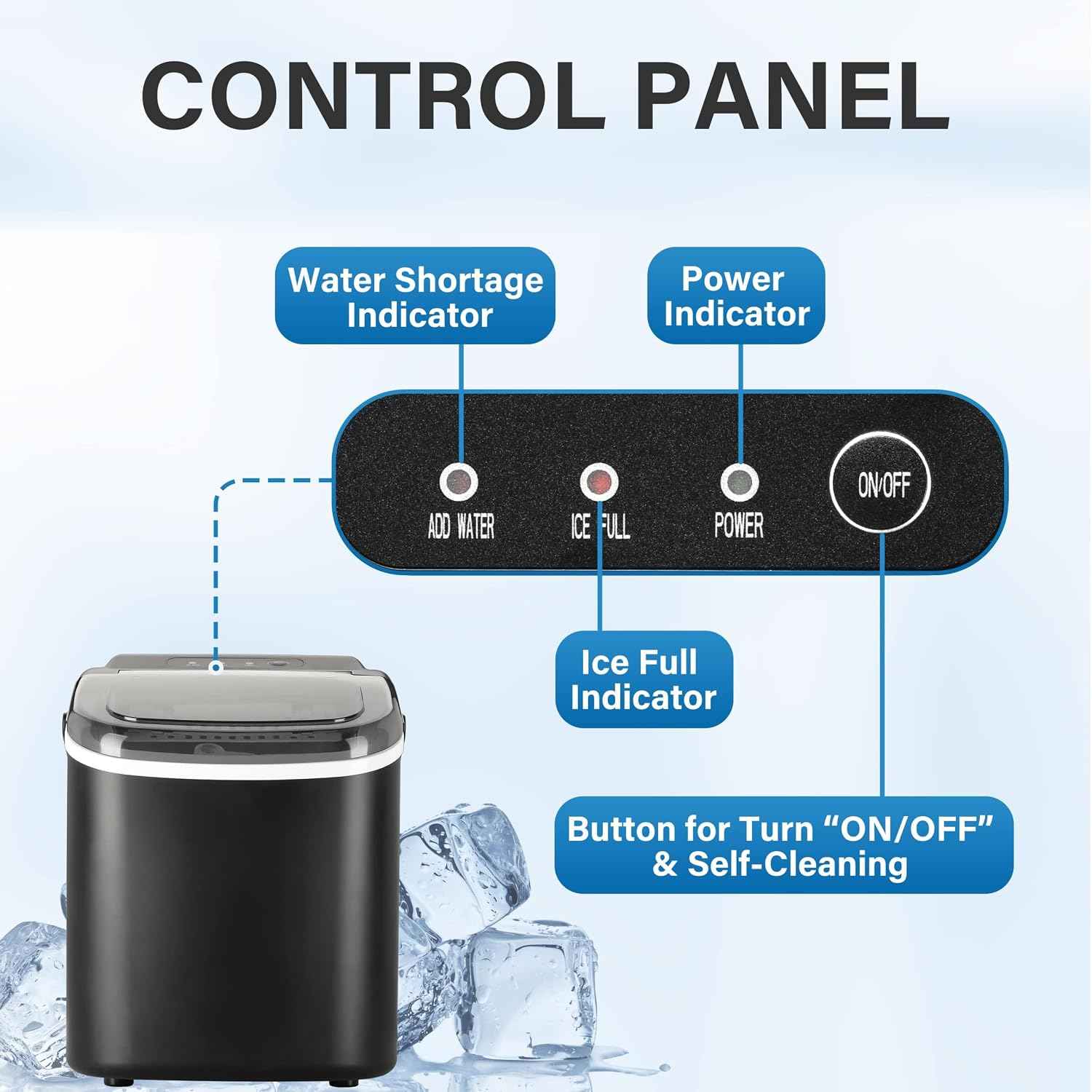 Simple Deluxe Ice Maker for Countertop, Self-Cleaning, Portable Ice Machine with Scoop and Basket, 26lbs Ice/24Hrs, 6 Mins 9 Bullet Ice, 13.7lbs, for Home Kitchen Office, Black