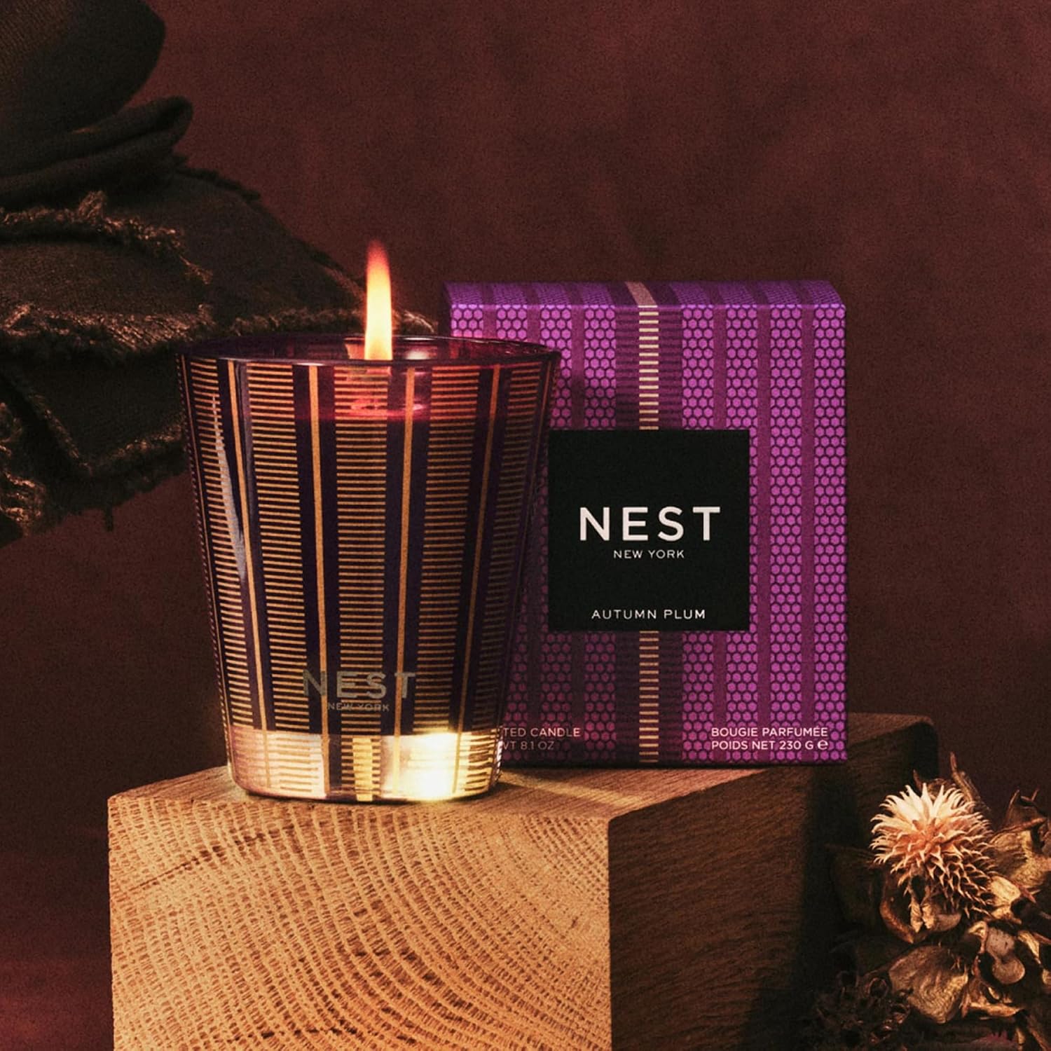NEST New York Scented Classic Candle, Autumn Plum - 8.1 oz - Up to 60-Hour Burn Time - Reusable Glass Vessel