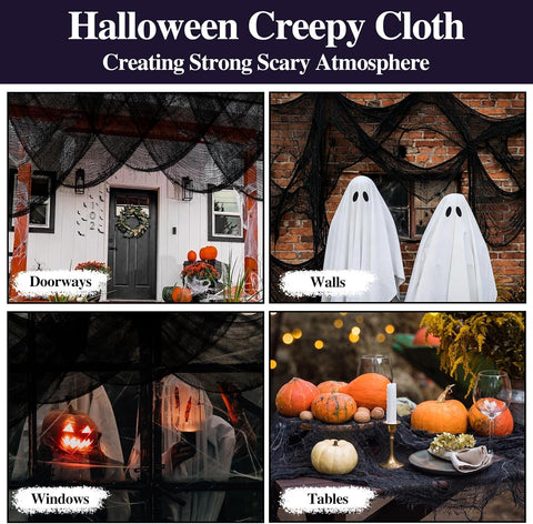 ZeeDix 6 Pack Black Halloween Creepy Cloth 30 × 75 Inch - Halloween Cheesecloth Decoration Spooky Scary Gauze Black Cheese Cloth for Party Supplies Outdoor Yard Home Wall Doorway