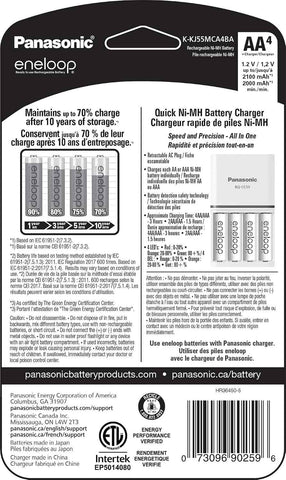 Eneloop Panasonic K-KJ55MCA4BA Advanced Individual Battery 3 Hour Quick Charger with 4 AA Rechargeable Batteries, White | 4 AA Rechargeable Batteries, 3 Hour Quick Charger
