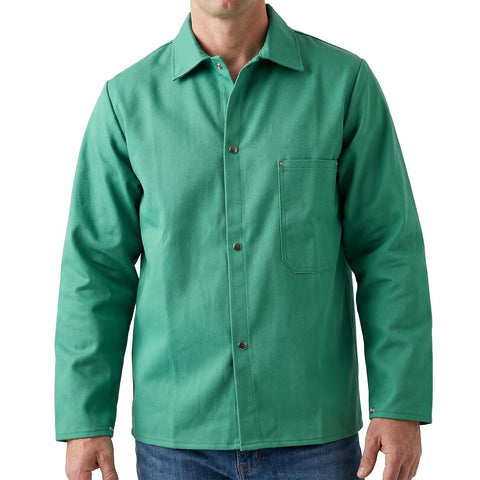 MAGID SparkGuard Flame Resistant Green Welding Jacket | 1 Jacket | 12 oz. Heavyweight 100% Cotton Sateen | ASTM D6413 | Men's | 2830