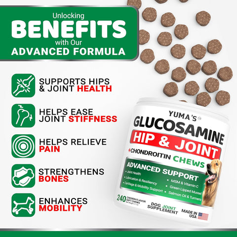 YUMA'S Glucosamine for Dogs - 240 Chews - Hip & Joint Supplement for Dogs