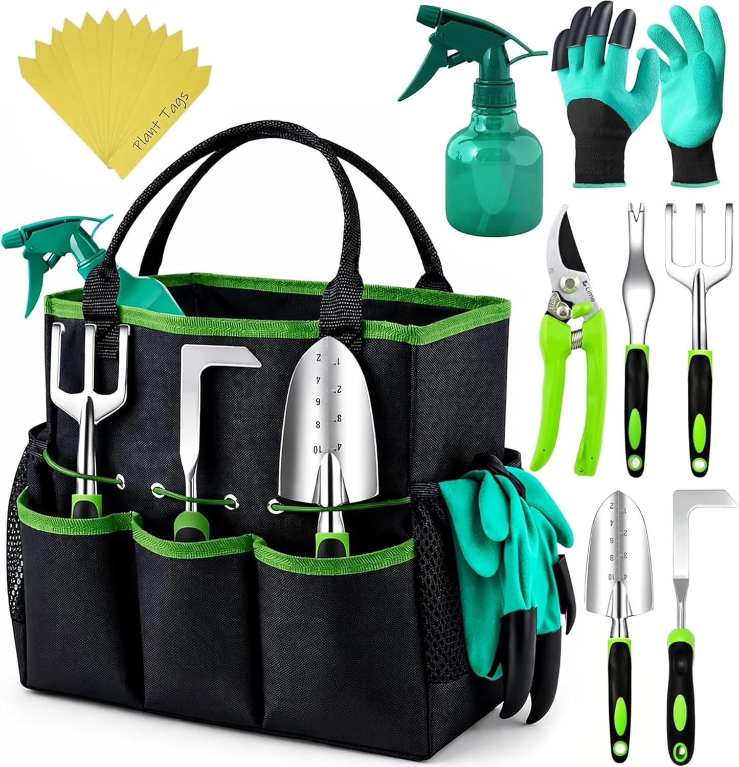 Heavy Duty Gardening Tools - Gardening Gifts for Women, Men, Mom, Dad - Durable, Ergonomic Garden Tools Set (Green)