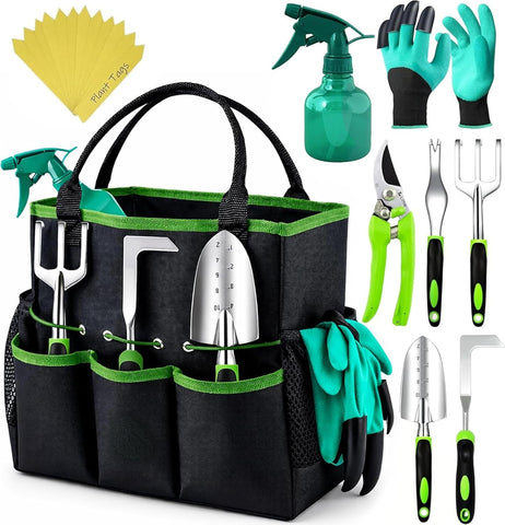 Heavy Duty Gardening Tools - Gardening Gifts for Women, Men, Mom, Dad - Durable, Ergonomic Garden Tools Set (Green)