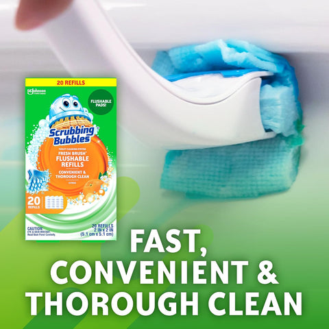 Scrubbing Bubbles Flushable Toilet Wand Refills, Fresh Brush Toilet Cleaner Refill Pads, Cleans Limescale & Fights Odors, Citrus Scent, 20 Count, Pack of 1